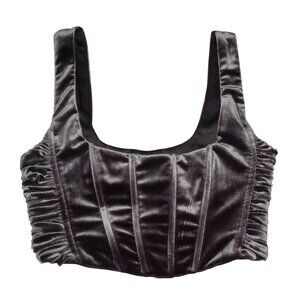 Zara Dark Gray Velvet Bustier Corset Crop Top Boned Sz XS Ruching Whimsy Goth